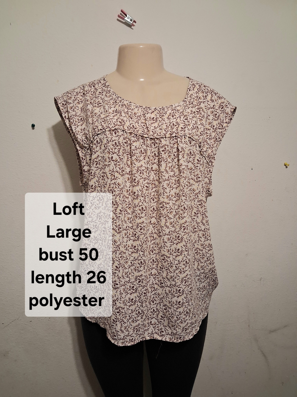 LOFT Cream Blouse with Brown Floral Print